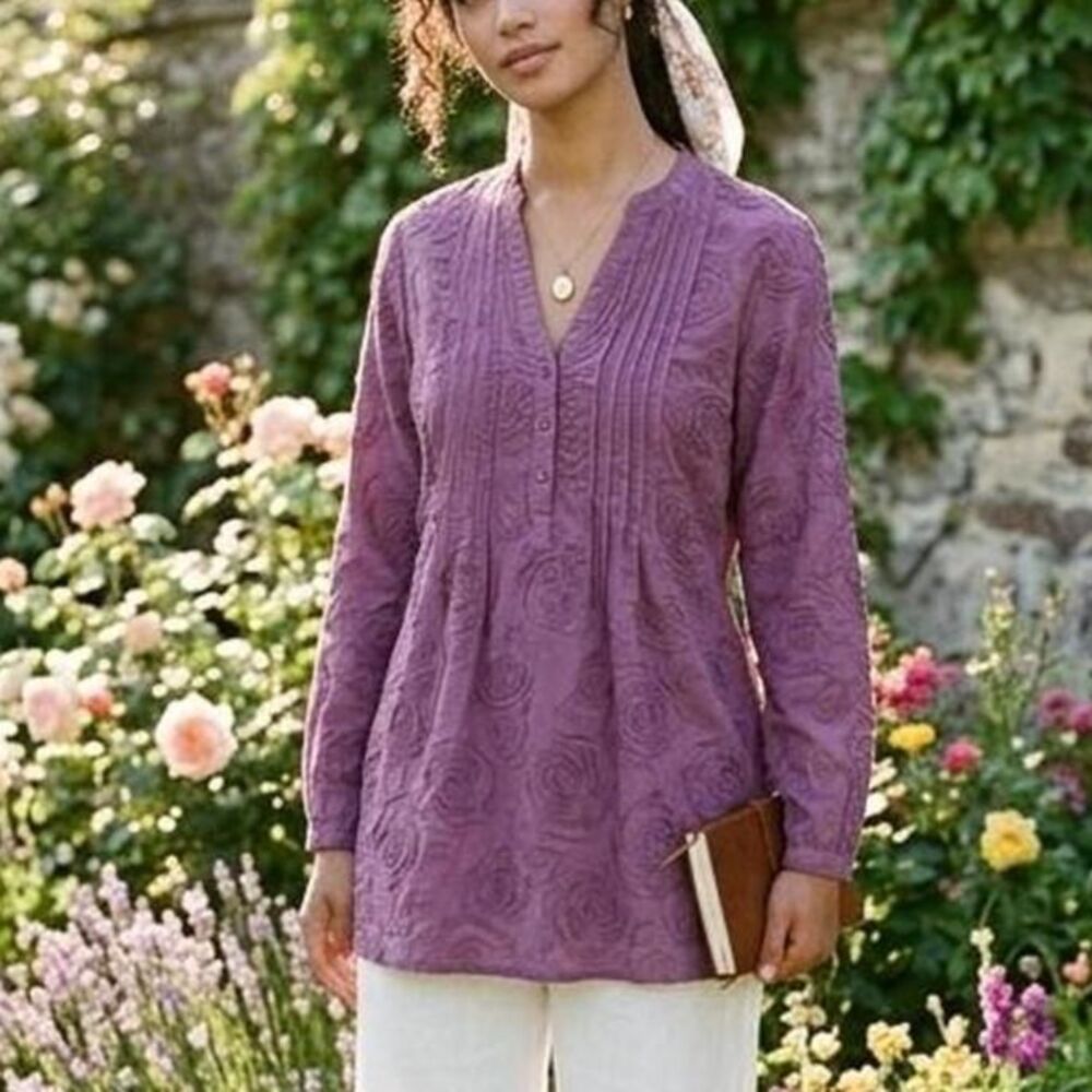 Vintage Ava & Grace Purple floral Textured Blouse Top Size S coquette softgirl